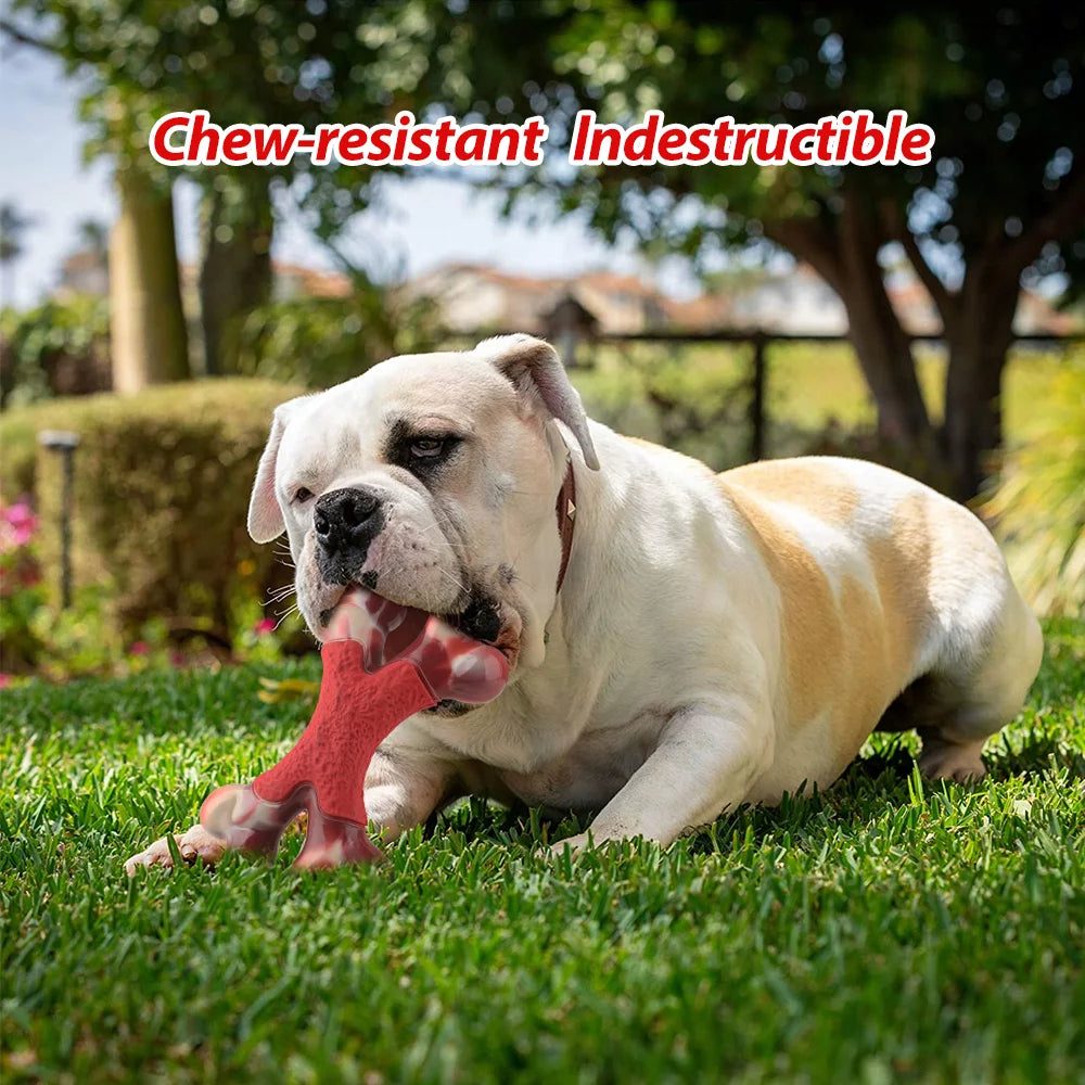 Nylon Bone and Rubber Extreme Tough Large Dog Chew Toy, Double Bend Bone, Cleans Teeth, White Color Bacon Flavour, for Medium Large Dogs