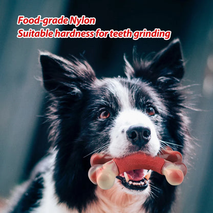 Nylon Bone and Rubber Extreme Tough Large Dog Chew Toy, Double Bend Bone, Cleans Teeth, White Color Bacon Flavour, for Medium Large Dogs