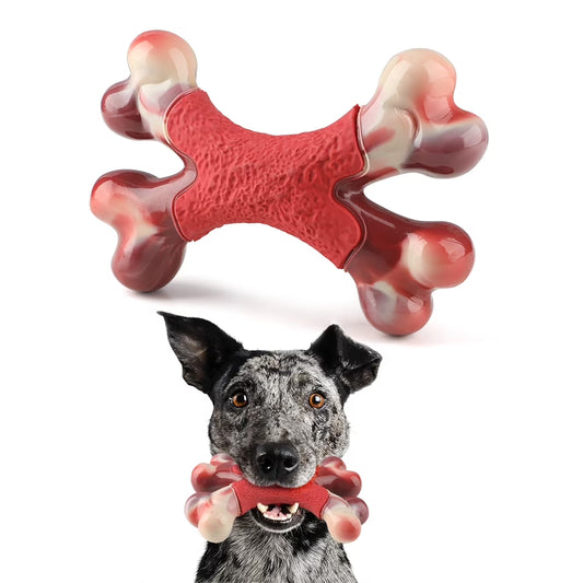 Nylon Bone and Rubber Extreme Tough Large Dog Chew Toy, Double Bend Bone, Cleans Teeth, White Color Bacon Flavour, for Medium Large Dogs