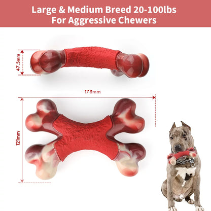 Nylon Bone and Rubber Extreme Tough Large Dog Chew Toy, Double Bend Bone, Cleans Teeth, White Color Bacon Flavour, for Medium Large Dogs