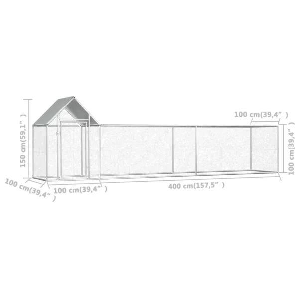 vidaXL Chicken Coop 16.4'x3.3'x4.9' Galvanized Steel - Image 6