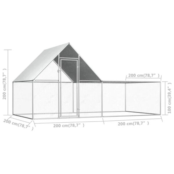 vidaXL Chicken Coop 13.1'x6.6'x6.6' Galvanized Steel - Image 6