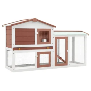 vidaXL Outdoor Large Rabbit Hutch Brown and White 57.1"x17.7"x33.1" Wood