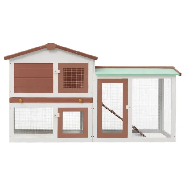 vidaXL Outdoor Large Rabbit Hutch Brown and White 57.1"x17.7"x33.1" Wood - Image 3