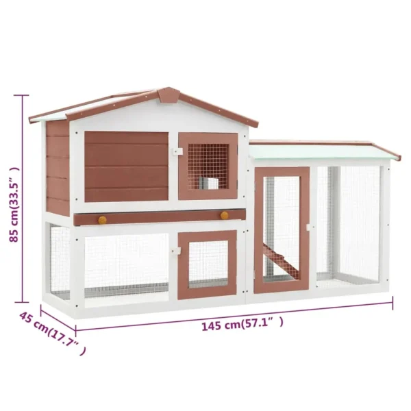 vidaXL Outdoor Large Rabbit Hutch Brown and White 57.1"x17.7"x33.1" Wood - Image 6