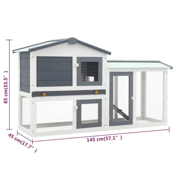 vidaXL Outdoor Large Rabbit Hutch Gray and White 57.1"x17.7"x33.1" Wood - Image 6