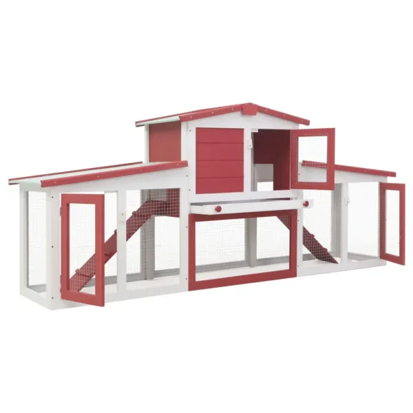 vidaXL Outdoor Large Rabbit Hutch Red and White 80.3"x17.7"x33.5" Wood - Image 2