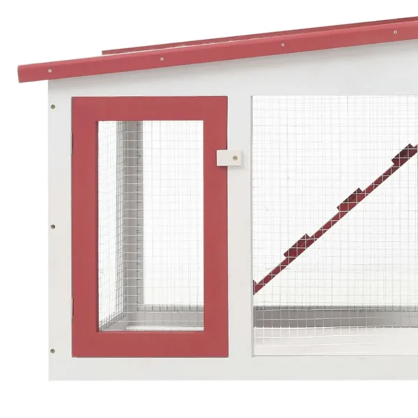 vidaXL Outdoor Large Rabbit Hutch Red and White 80.3"x17.7"x33.5" Wood - Image 4