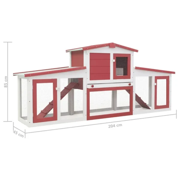 vidaXL Outdoor Large Rabbit Hutch Red and White 80.3"x17.7"x33.5" Wood - Image 7