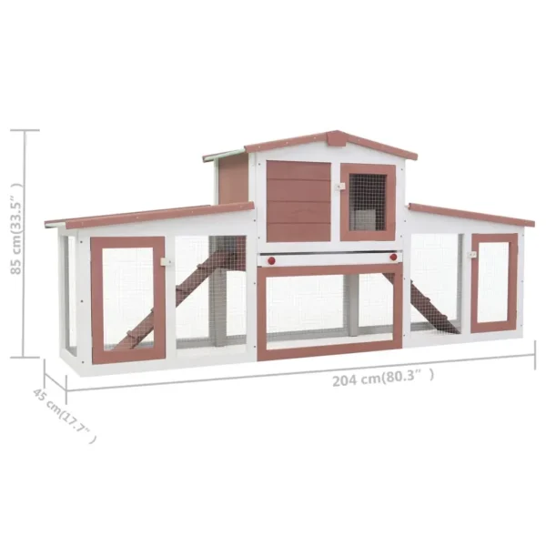 vidaXL Outdoor Large Rabbit Hutch Brown and White 80.3"x17.7"x33.5" Wood - Image 7