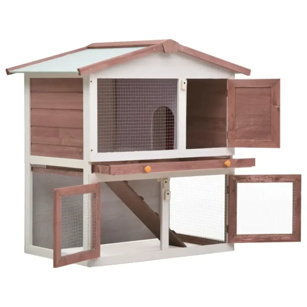 vidaXL Outdoor Rabbit Hutch 3 Doors Brown Wood - Image 2