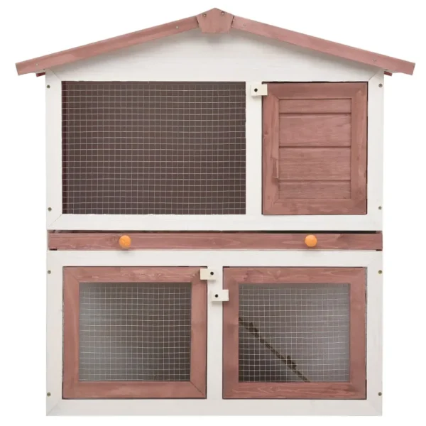 vidaXL Outdoor Rabbit Hutch 3 Doors Brown Wood - Image 3