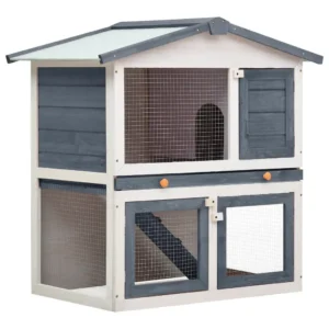 vidaXL Outdoor Rabbit Hutch 3 Doors Gray Wood