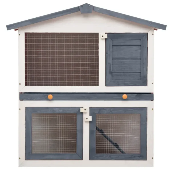 vidaXL Outdoor Rabbit Hutch 3 Doors Gray Wood - Image 3