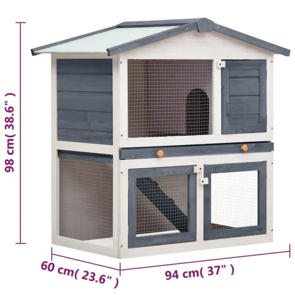 vidaXL Outdoor Rabbit Hutch 3 Doors Gray Wood - Image 7