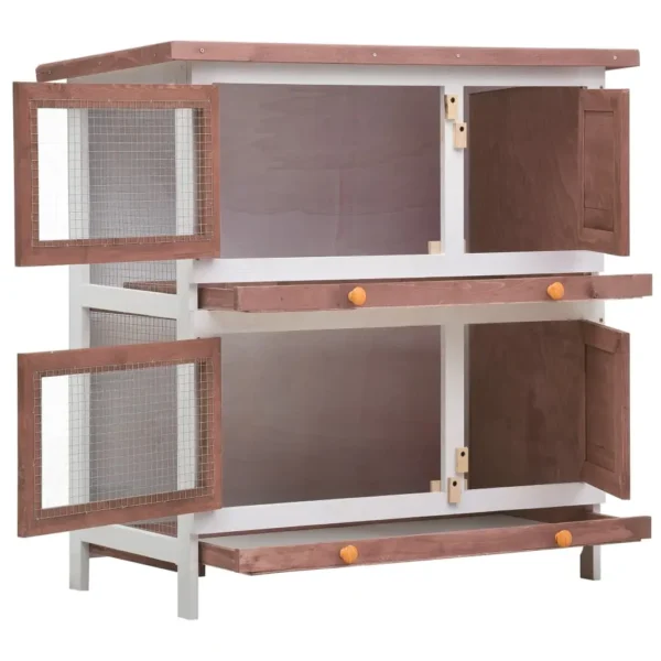 vidaXL Outdoor Rabbit Hutch 4 Doors Brown Wood - Image 2