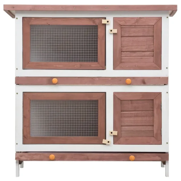 vidaXL Outdoor Rabbit Hutch 4 Doors Brown Wood - Image 3