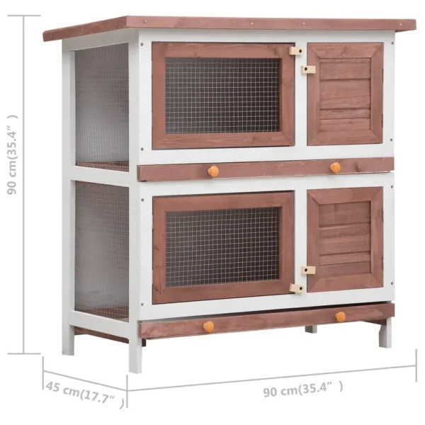 vidaXL Outdoor Rabbit Hutch 4 Doors Brown Wood - Image 7