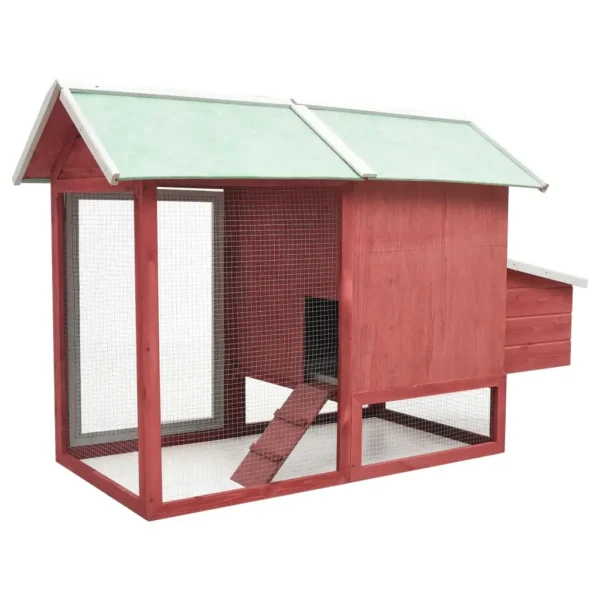 vidaXL Chicken Cage Red 66.9"x31.9"x43.3" Solid Pine & Fir Wood - Image 4