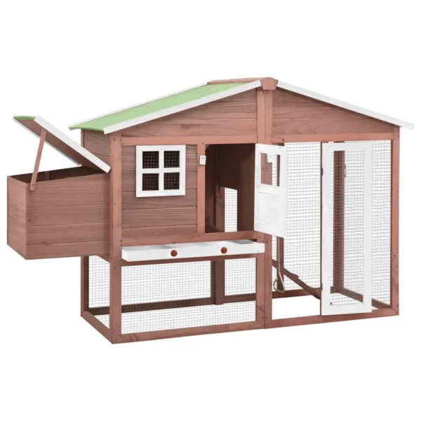 vidaXL Chicken Coop with Nest Box Mocha and White Solid Fir Wood - Image 2