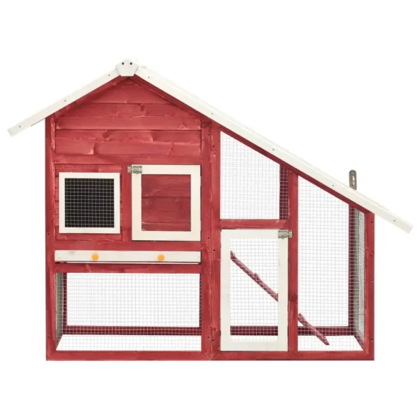 vidaXL Rabbit Hutch Red and White 55.1"x24.8"x47.2" Solid Firwood - Image 2