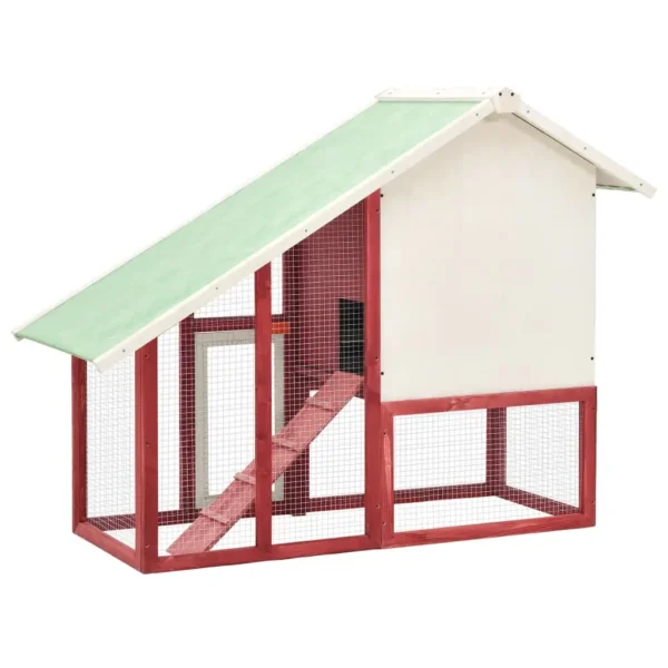 vidaXL Rabbit Hutch Red and White 55.1"x24.8"x47.2" Solid Firwood - Image 4