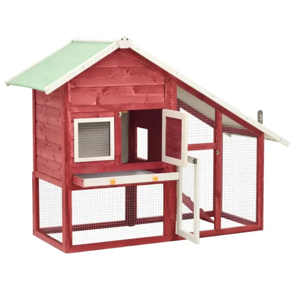 vidaXL Rabbit Hutch Red and White 55.1"x24.8"x47.2" Solid Firwood - Image 5