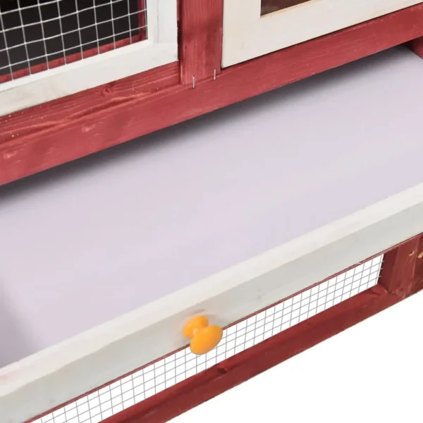 vidaXL Rabbit Hutch Red and White 55.1"x24.8"x47.2" Solid Firwood - Image 9