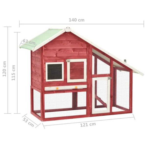 vidaXL Rabbit Hutch Red and White 55.1"x24.8"x47.2" Solid Firwood - Image 11