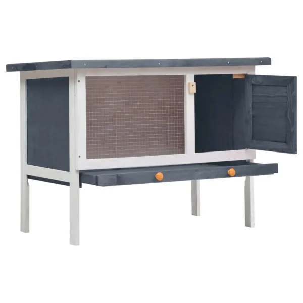 vidaXL Outdoor Rabbit Hutch 1 Layer Gray Wood - Image 2