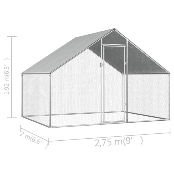 vidaXL Outdoor Chicken Cage 9'x6.6'x6.3' Galvanized Steel - Image 6