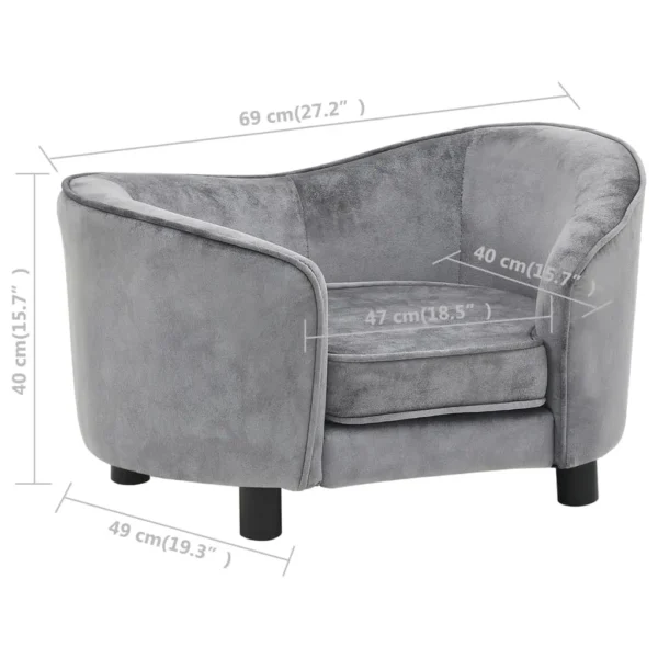 vidaXL Dog Sofa Gray 27.2"x19.3"x15.7" Plush - Image 9