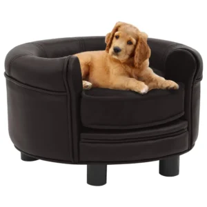 vidaXL Dog Sofa Brown 18.9"x18.9"x12.6" Plush and Faux Leather