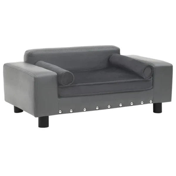 vidaXL Dog Sofa Gray 31.9"x16.9"x12.2" Plush and Faux Leather - Image 2