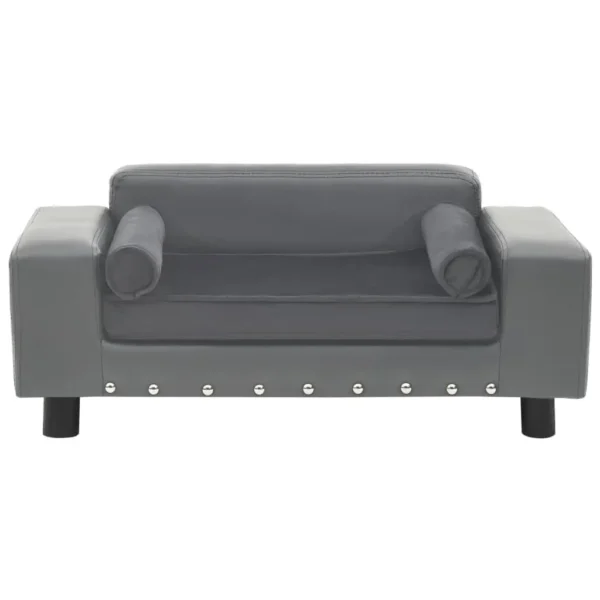 vidaXL Dog Sofa Gray 31.9"x16.9"x12.2" Plush and Faux Leather - Image 3