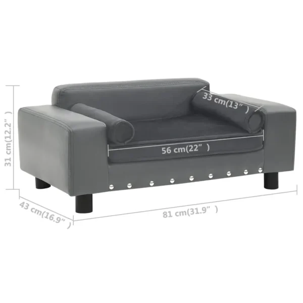 vidaXL Dog Sofa Gray 31.9"x16.9"x12.2" Plush and Faux Leather - Image 9