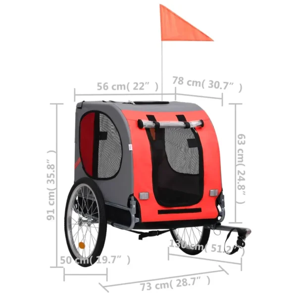 vidaXL Pet Bike Trailer Red and Black - Image 7