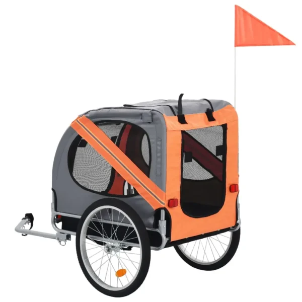 vidaXL Pet Bike Trailer Orange and Gray - Image 3