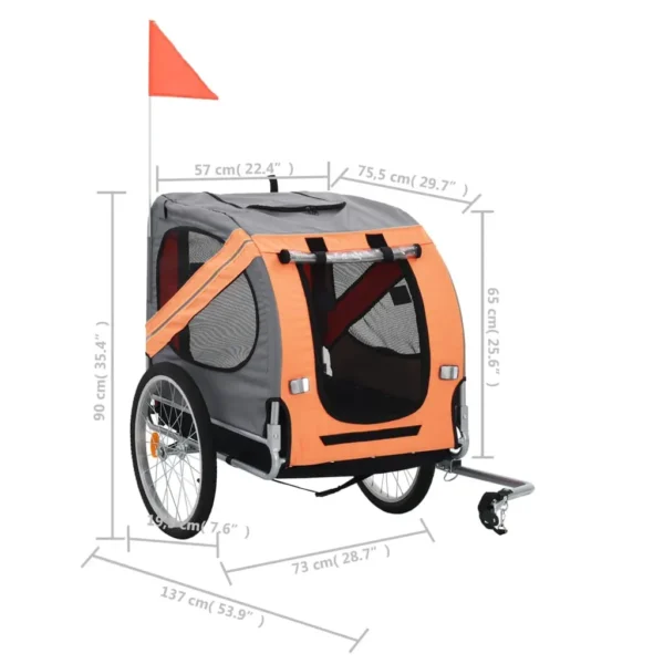 vidaXL Pet Bike Trailer Orange and Gray - Image 6