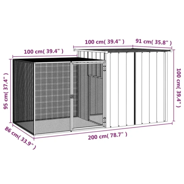 vidaXL Chicken Cage Anthracite 78.7"x35.8"x39.4" Galvanized Steel - Image 6