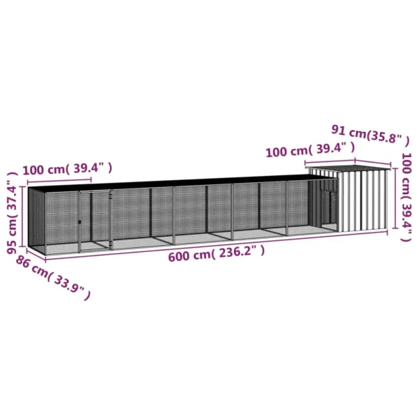 vidaXL Chicken Cage Anthracite 236.2"x35.8"x39.4" Galvanized Steel - Image 5