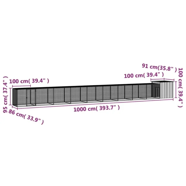 vidaXL Chicken Cage Anthracite 393.7"x35.8"x39.4" Galvanized Steel - Image 5