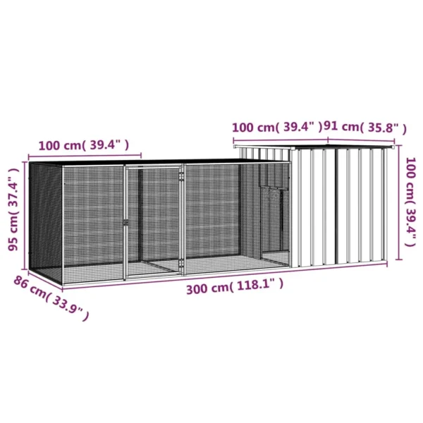 vidaXL Chicken Cage Anthracite 118.1"x35.8"x39.4" Galvanized Steel - Image 5