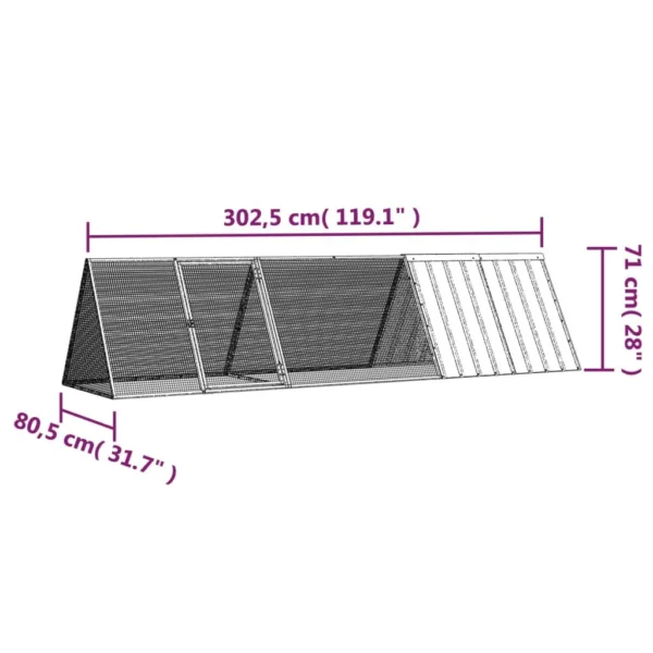 vidaXL Rabbit Cage Gray 119.1"x31.7"x28" Galvanized Steel - Image 6