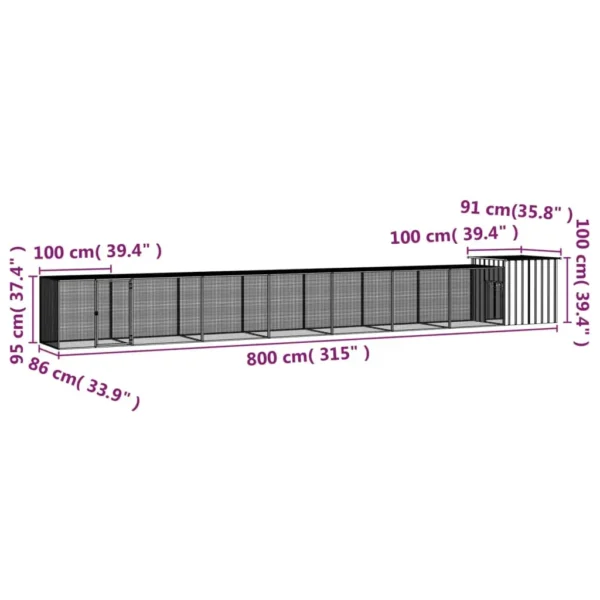 vidaXL Chicken Cage Anthracite 315"x35.8"x39.4" Galvanized Steel - Image 5