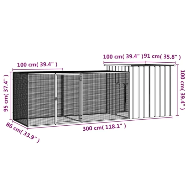 vidaXL Chicken Cage Gray 118.1"x35.8"x39.4" Galvanized Steel - Image 5