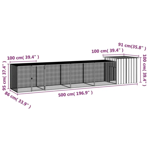 vidaXL Chicken Cage Gray 196.9"x35.8"x39.4" Galvanized Steel - Image 5