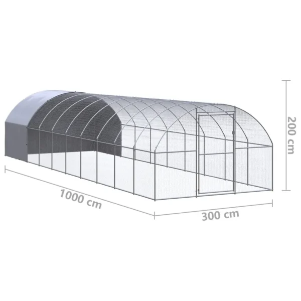 vidaXL Outdoor Chicken Coop 9.8'x32.8'x6.6' Galvanized Steel - Image 9