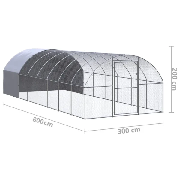 vidaXL Outdoor Chicken Coop 9.8'x26.2'x6.6' Galvanized Steel - Image 9