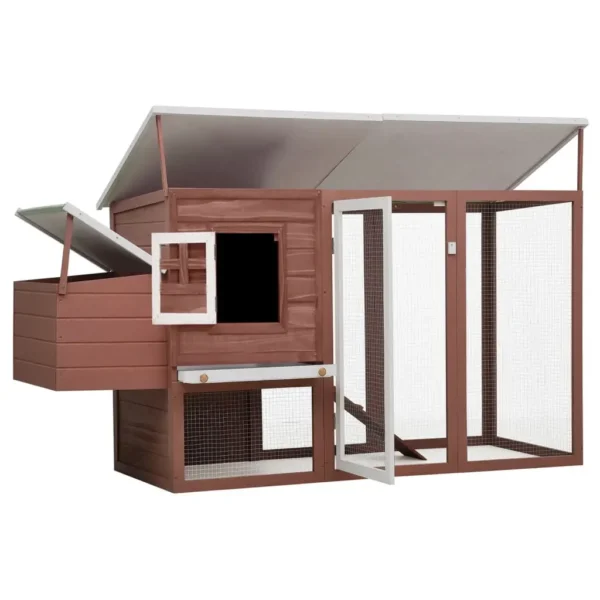 vidaXL Outdoor Chicken Cage Hen House with 1 Egg Cage Brown Wood - Image 3